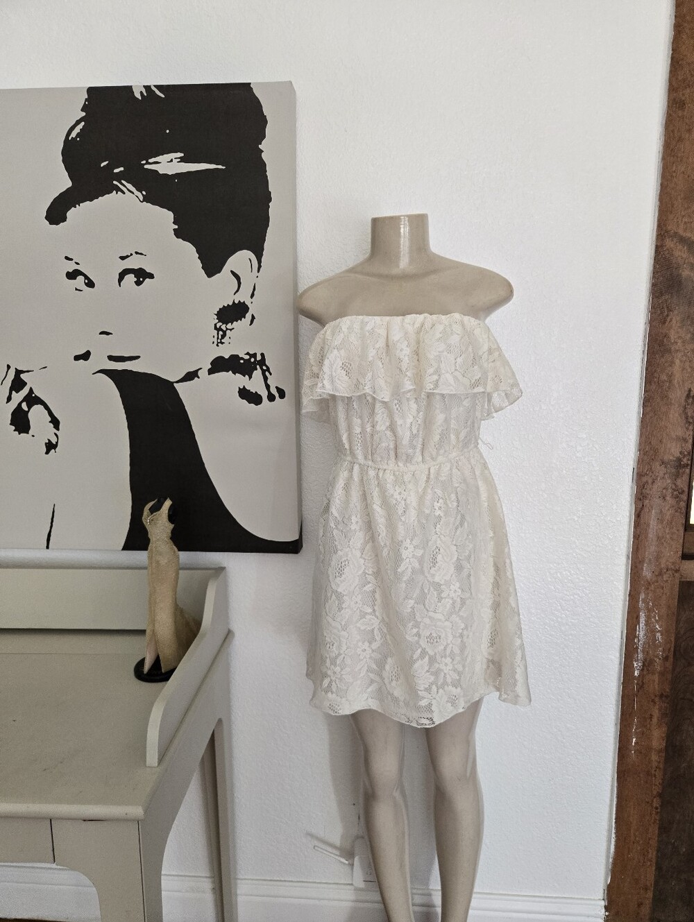 NWT Trixxi Strapless White Lace Ruffle Sundress Size Large